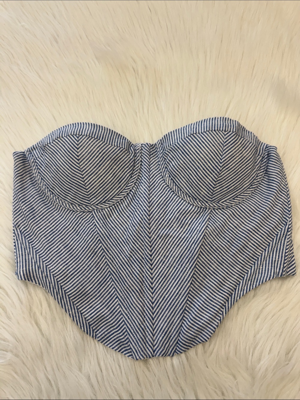 Oliviaceous Bustier Striped Strapless Corset Blue/White Coastal Boho Cowgirl M